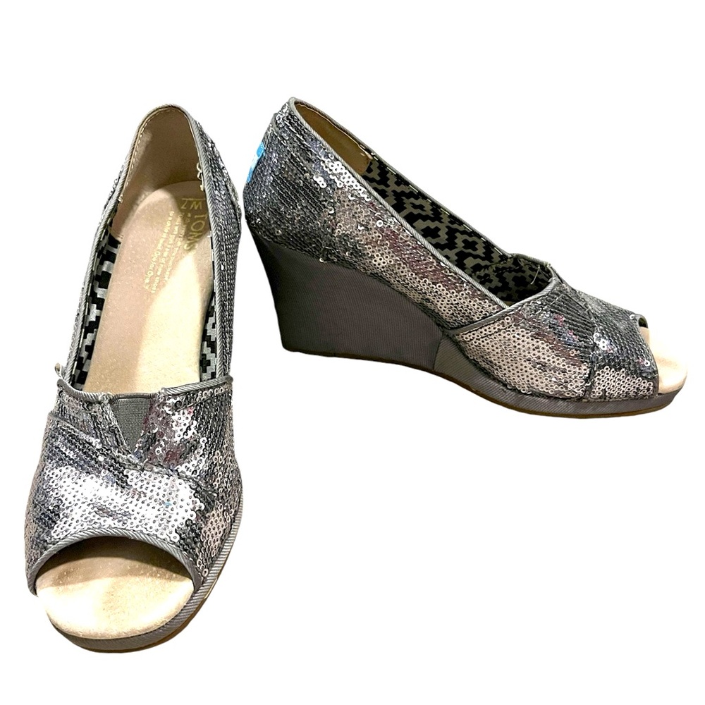 Toms espadrilles sequin wedge heels.